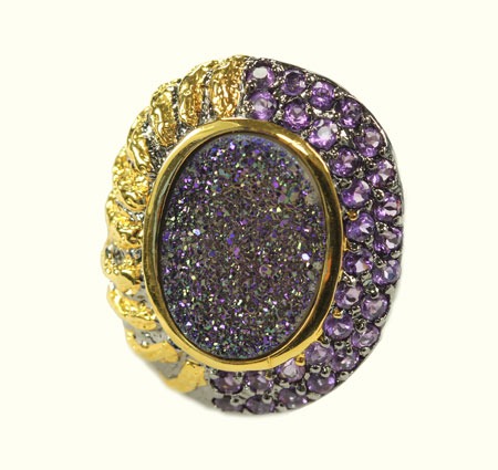 Amethyst, Drusy, & Gold Statement Ring