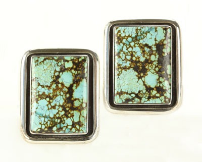 Antique Chinese Turquoise Large Clip Earrings