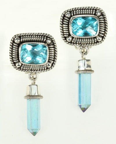 Aura Crystal & Blue Quartz Clip Earrings