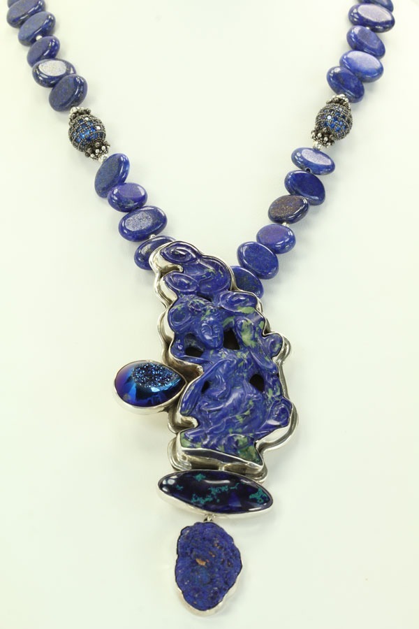 Hand Carved Lapis Pendant Necklace--ONE OF A KIND