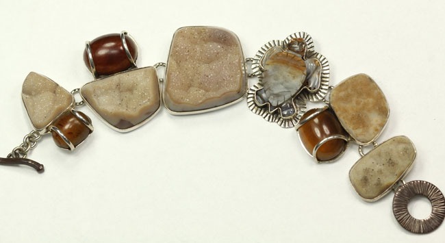 Natural Drusy & Amber Statement Bracelet