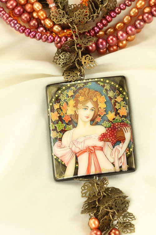Russian Hand Painting Lady with Grapes