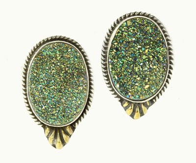 Sparkly Green & Gold Drusy Post Earrings