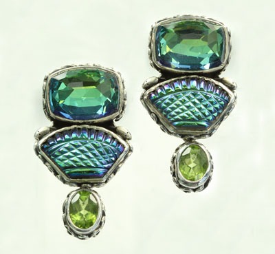 Titanium Crystal & Peridot Clip Earrings