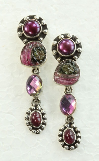 Tourmaline & Fresh Water Pearl Post Dangle Earrings