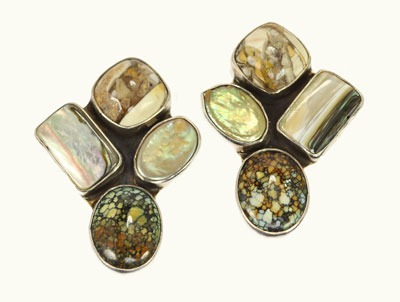 Turquoise & Jasper Large Clip Earrings