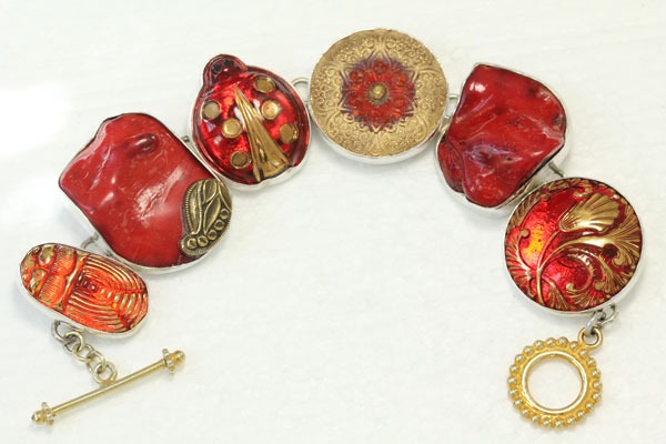 Bamboo Coral & Czech Glass Statement Bracelet
