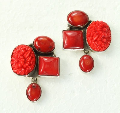 Bamboo Coral & Vintge Glass Post Earrings
