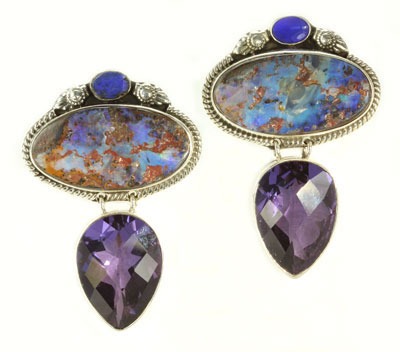 Boulder Opal & Fire Opal Clip Earrings