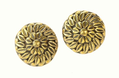 Brass Leaf & Flower Post Earrings