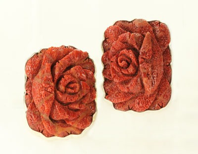 Carved Apple Coral Clip Earings