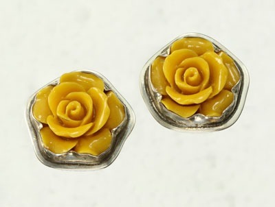 Carved Yellow Coral Petite Post Earrings