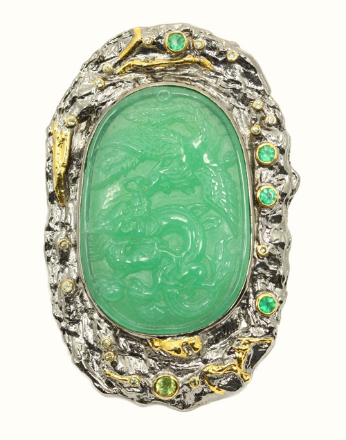 Hand Carved Green Quartz Pin-Pendant