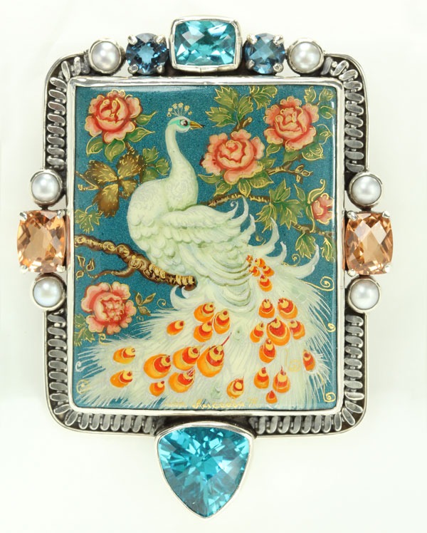 Hand Painted Peacock Pin-Pendant