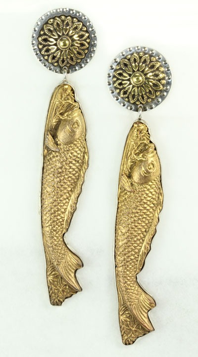 Japanese Sword Menuki Post Dangle Earrings