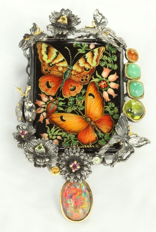 Opal Earrings with Gemstones & Vermeil Butterfly--MATCHING PIN-PENDANT AVAILABLE