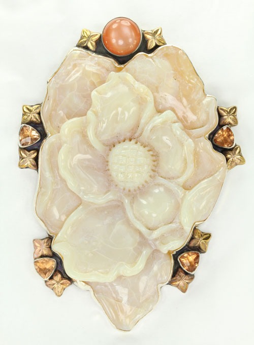 Large Opal Flower Pin-Pendant with Moonstone