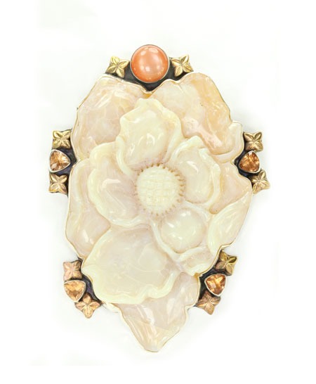 Large Opal Flower Pin-Pendant with Moonstone