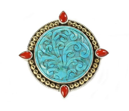 Turquoise & Coral Pin-Pendant