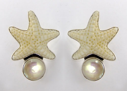 Starfish & Champagne Pearl Clip Earrings
