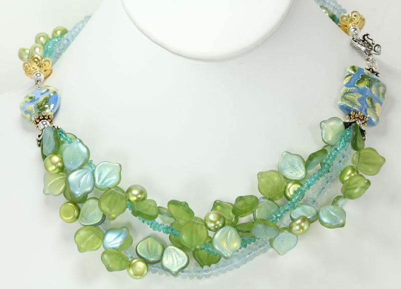  Asymmetrical Blue & Green Multi-Strand Necklace
