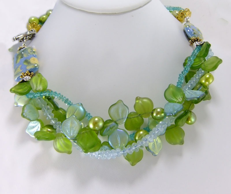  Asymmetrical Blue & Green Multi-Strand Necklace