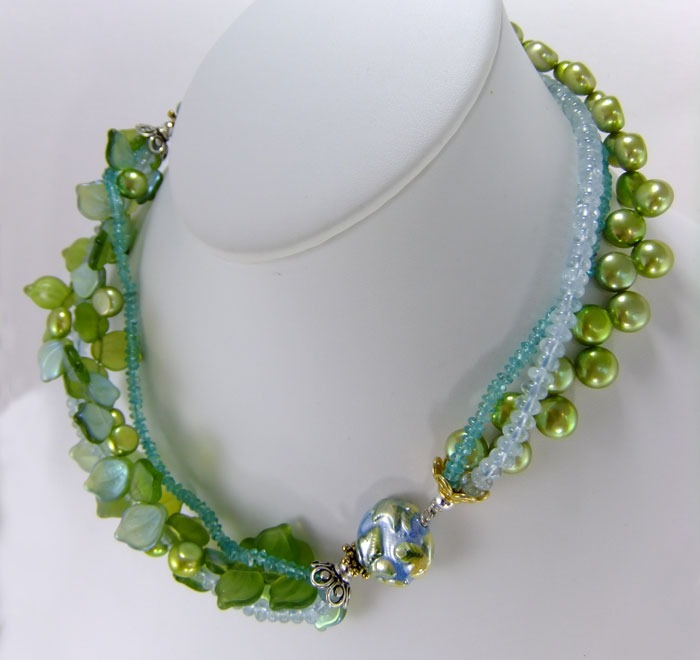  Asymmetrical Blue & Green Multi-Strand Necklace