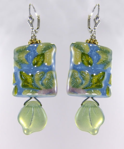 Blue & Green Porcelain Leverback Earrings