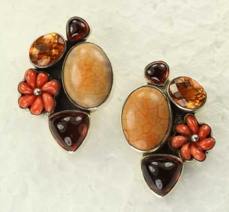 Carved Coral Cluster Post Earrings
