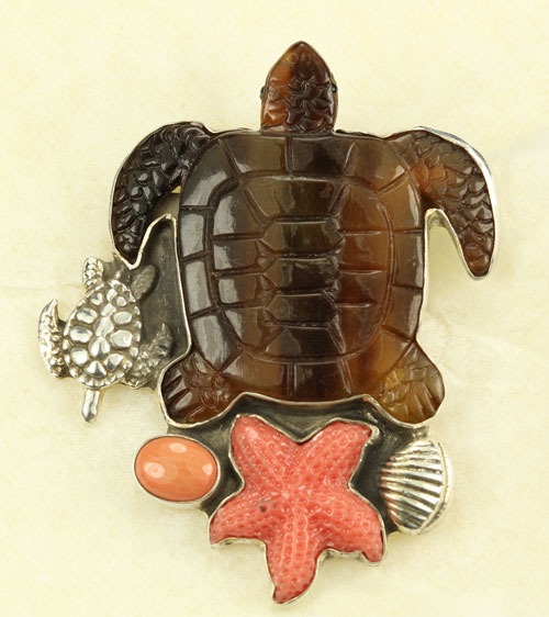Carved Horn Turtle Pin-Pendant--MATCHING EARRINGS AVAILABLE