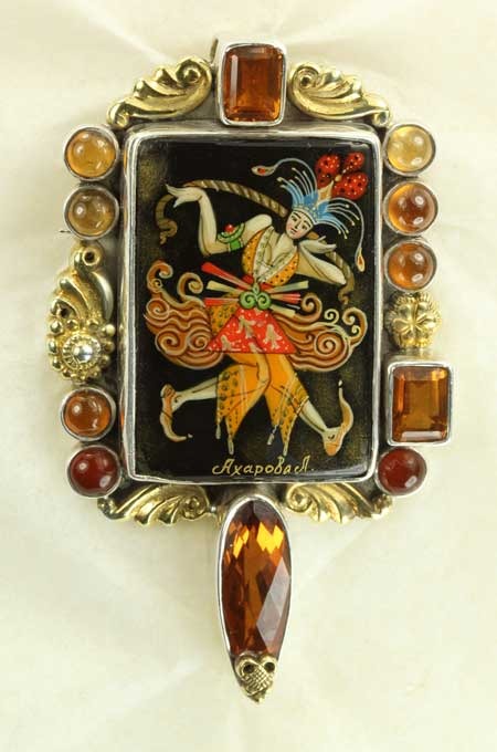 Hand Painted Dancer with Gemstones--PIN-PENDANT  