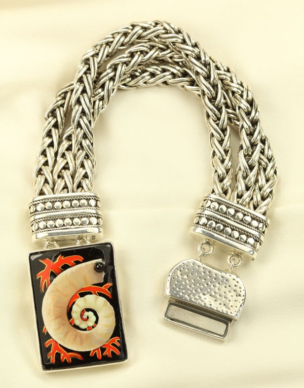 Hand Painted Escargot Magnetic Bracelet--STERLING SILVER BAND