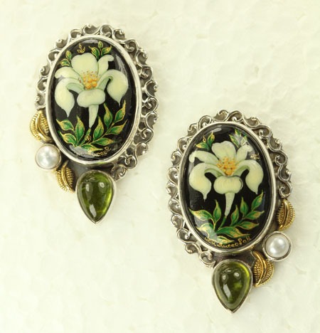 Hand Painted Lily Post Earrings