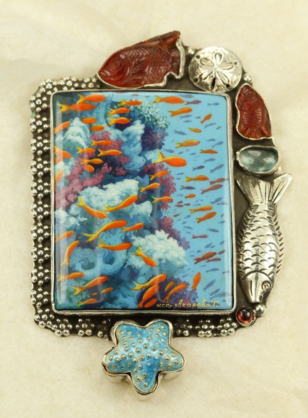 Hand Painted Ocean Aquarium Pin-Pendant 