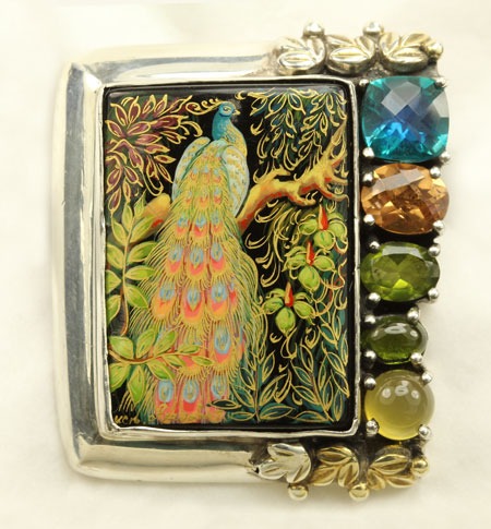 Hand Painted Peacock Pin-Pendant