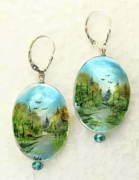 Miniature Landscape Lever Back Earrings