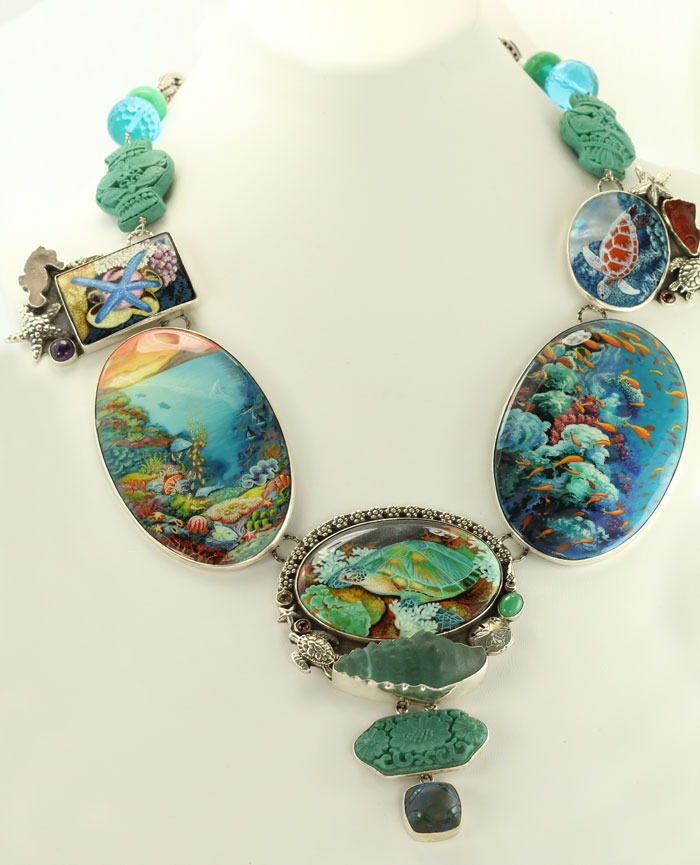 Russian Hand Painted Ocean Treasure Statement Collar