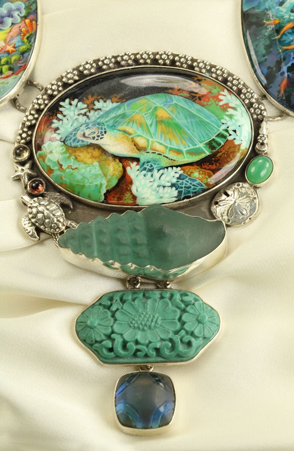 Russian Hand Painted Ocean Treasure Statement Collar