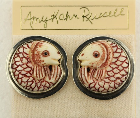 Scrimshaw Bone Fish Clip Earrings