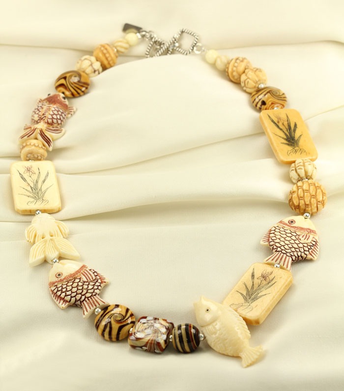 Scrimshaw Bone Fish Necklace--ADJUSTABLE LENGTH