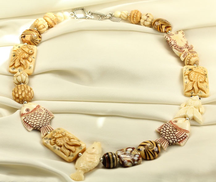 Scrimshaw Bone Fish Necklace--ADJUSTABLE LENGTH