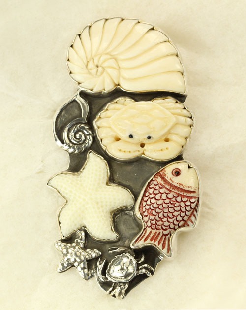 Sea Life with Nautilus Shell Pin-Pendant