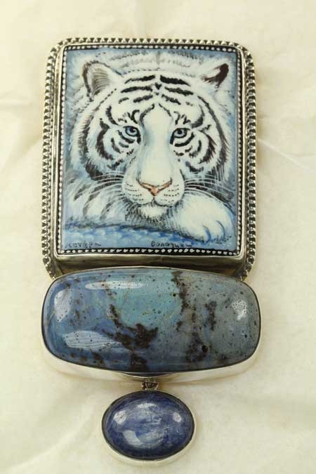 White Tiger Hand Painted Pin-Pendant