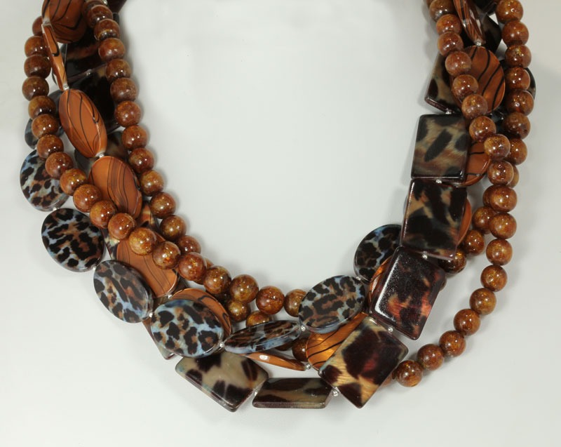 Multi-Strand Mother of Pearl Animal Print Necklace