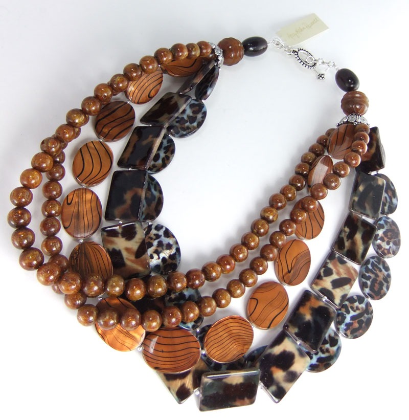 Multi-Strand Mother of Pearl Animal Print Necklace