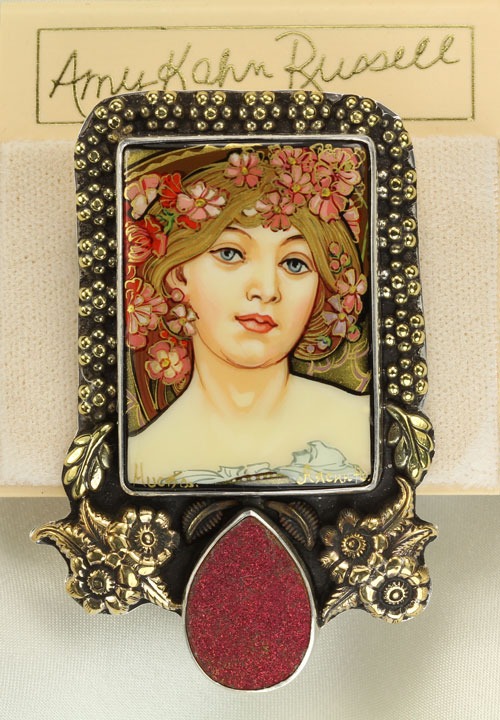  Russian Hand Painting on Black Onyx with Raspberry Drusy