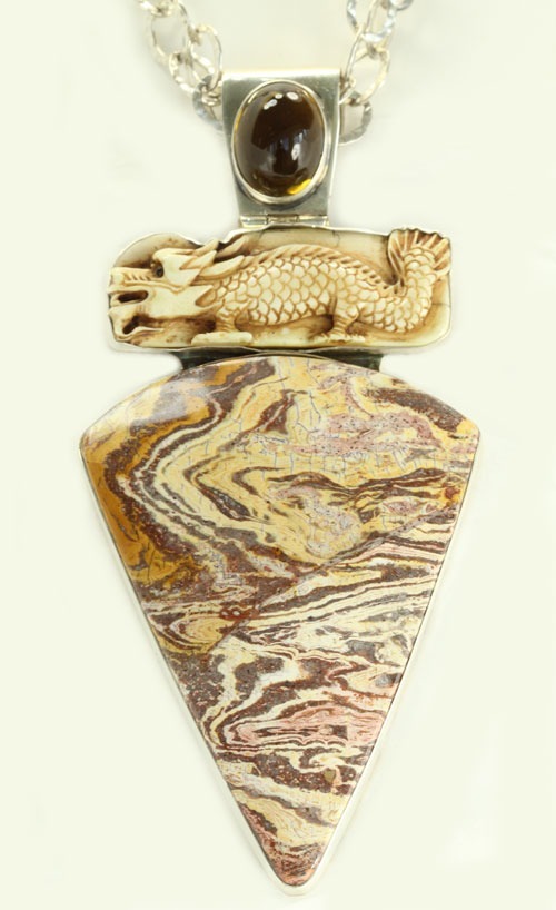 Swirly Jasper & Whiskey Quartz Pendant Necklace--32" LONG