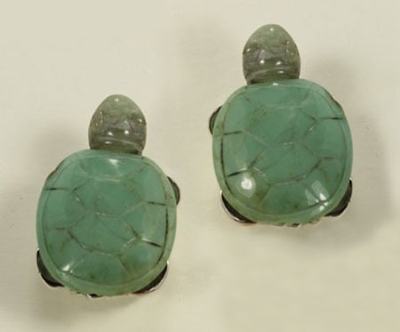 Jade Turtle Clip Earrings--CAN BE CONVERTED TO POST