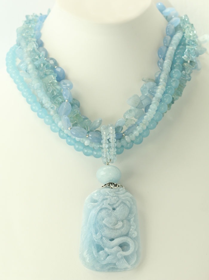 Carved Aquamarine Pendant Necklace