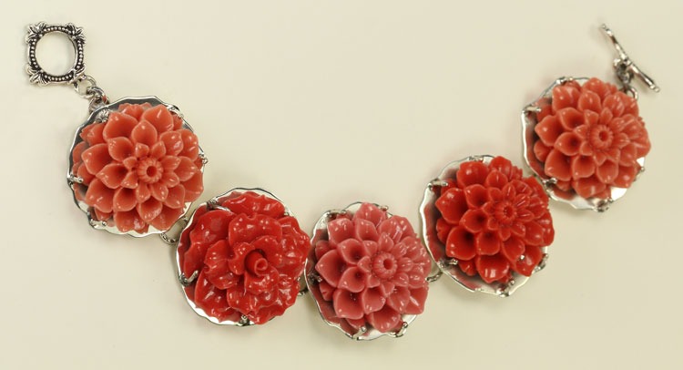 Carved Coral Flower Bracelet